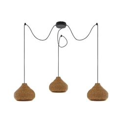 Lucande buiten hanglamp Taniola, 3-lamps, beige, rotan, IP44