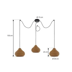 Lucande buiten hanglamp Taniola, 3-lamps, beige, rotan, IP44