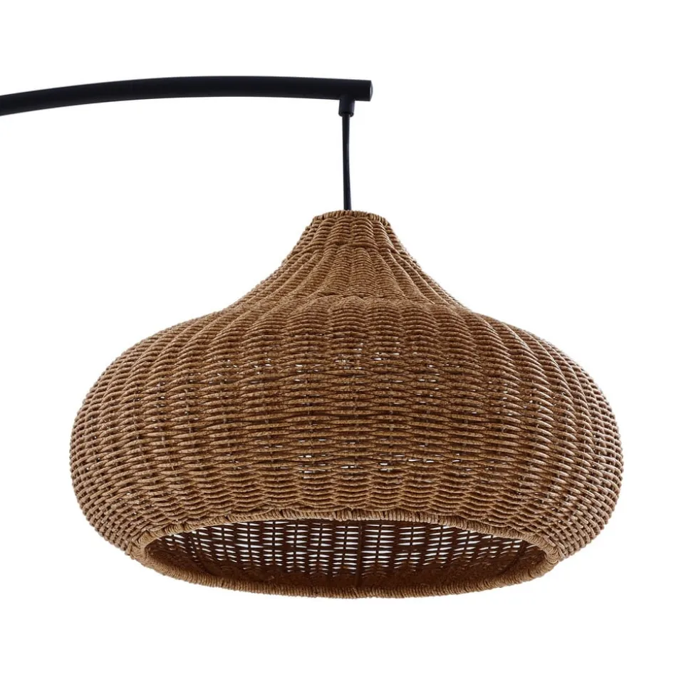 Lucande buiten vloerlamp Taniola, beige, rotan, 195cm, IP44