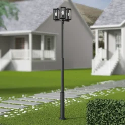 Lucande buitenlamp Siveta, 240cm, 3-lamps, zwart, E27, IP65