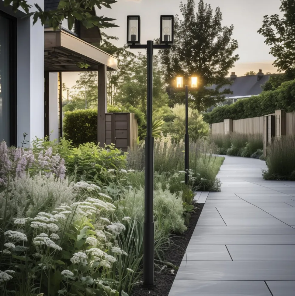 Lucande buitenlamp Siveta, 240cm, 2-lamps, zwart, E27, IP65