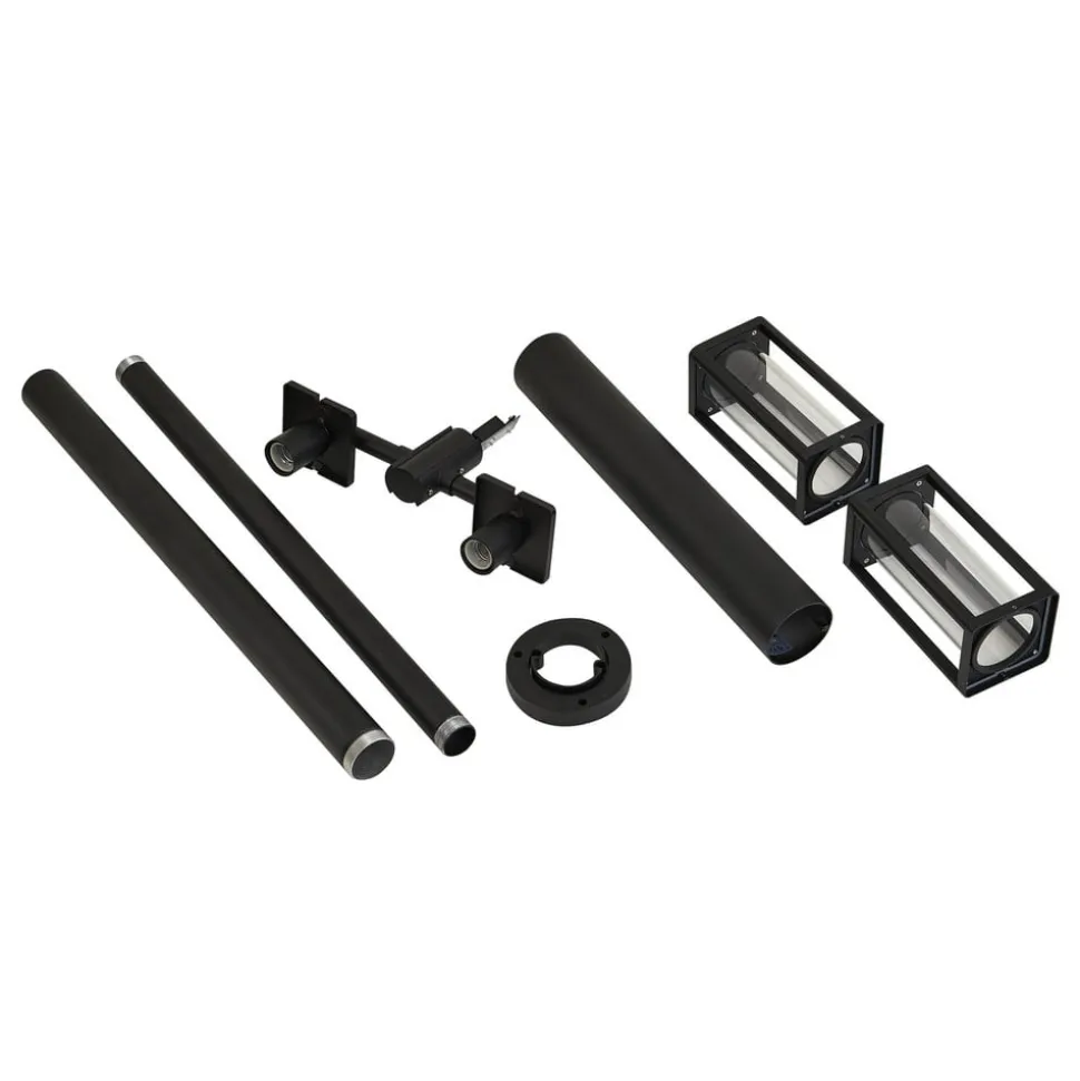 Lucande buitenlamp Siveta, 240cm, 2-lamps, zwart, E27, IP65