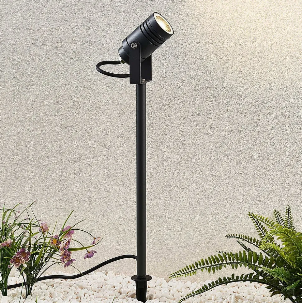 Lucande buitenspot Galina, grondspies, stekker, grijs, 40 cm