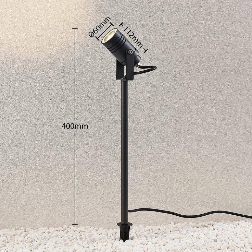 Lucande buitenspot Galina, grondspies, stekker, grijs, 40 cm