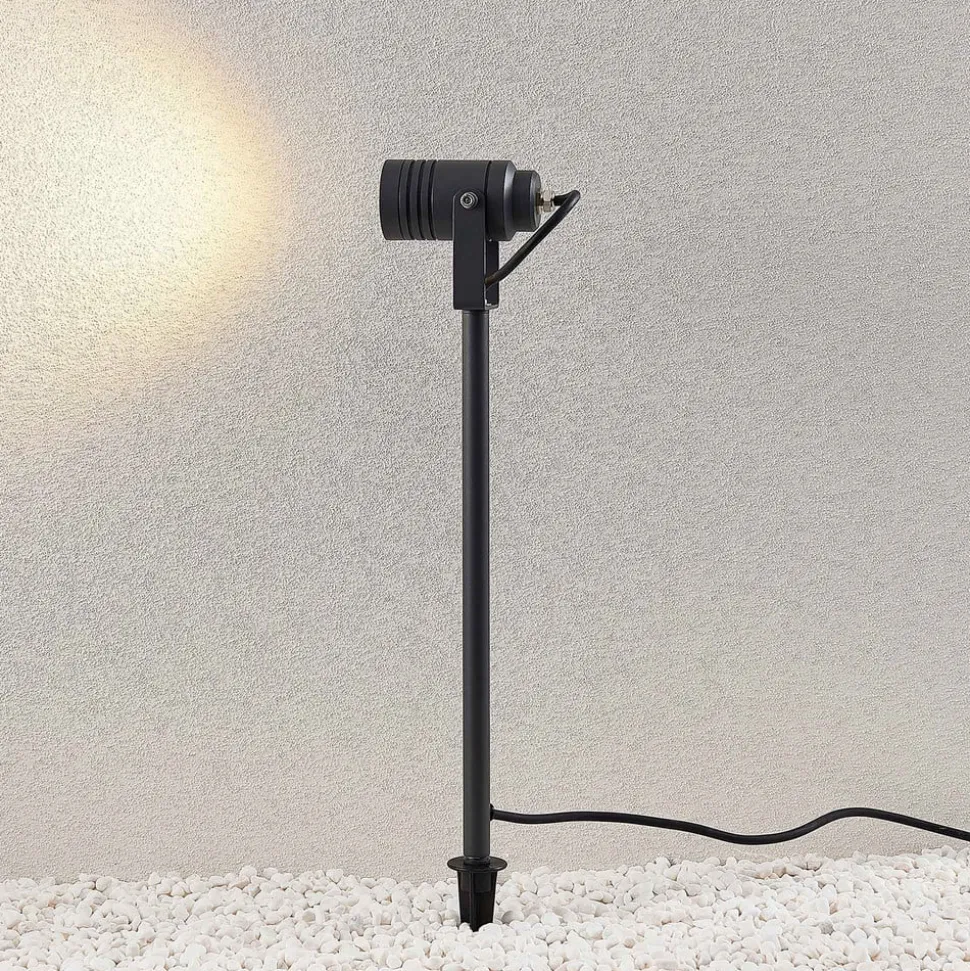 Lucande buitenspot Galina, grondspies, stekker, grijs, 40 cm