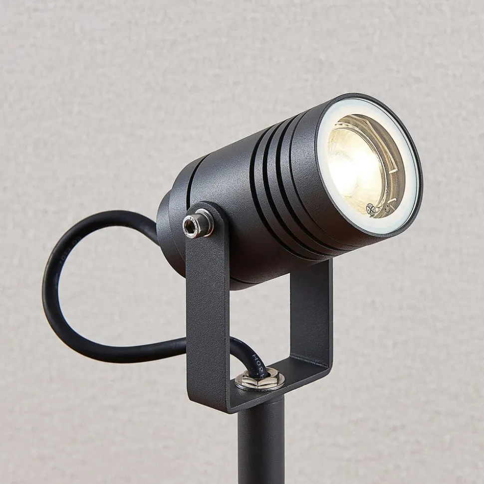 Lucande buitenspot Galina, grondspies, stekker, grijs, 40 cm