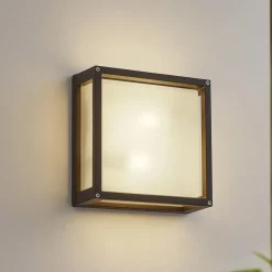 Lucande buitenwandlamp Aurelien, antraciet, sensor, 25x25 cm