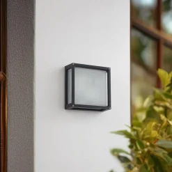 Lucande buitenwandlamp Aurelien, antraciet, sensor, 25x25 cm