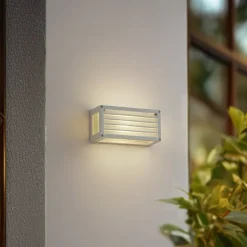 Lucande buitenwandlamp Aurelien, wit, 12cm, strip, IP54