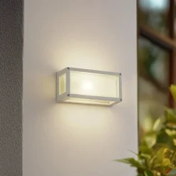 Lucande buitenwandlamp Aurelien, wit, glas, 12,5cm, IP54