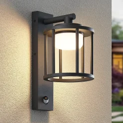 Lucande buitenwandlamp Berenike, sensor, antraciet, metaal