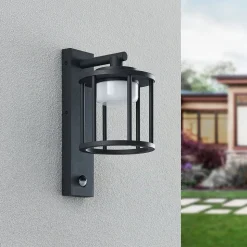 Lucande buitenwandlamp Berenike, sensor, antraciet, metaal