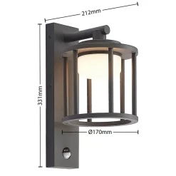 Lucande buitenwandlamp Berenike, sensor, antraciet, metaal