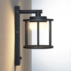 Lucande buitenwandlamp Berenike, sensor, antraciet, metaal