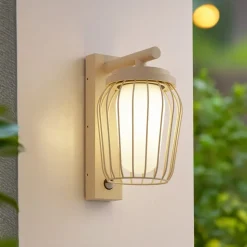 Lucande buitenwandlamp Chandan, 30cm, beige, sensor, IP44