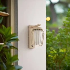 Lucande buitenwandlamp Chandan, 30cm, beige, sensor, IP44