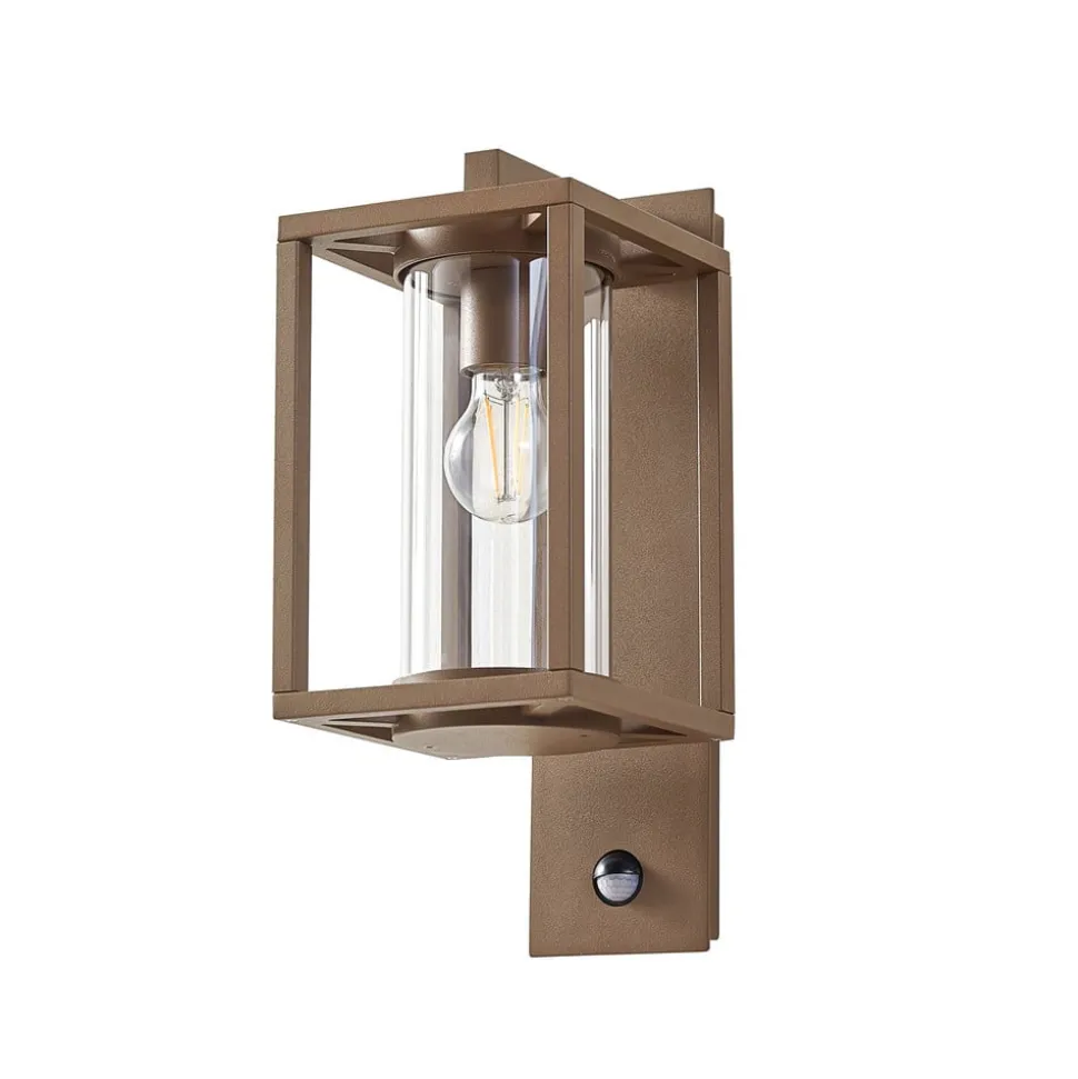 Lucande buitenwandlamp Ferda, sensor, pendel, bruin, IP44