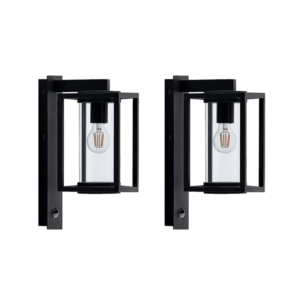 Lucande buitenwandlamp Ferda, sensor, staand antraciet IP44