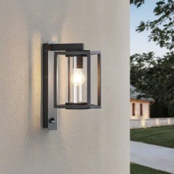 Lucande buitenwandlamp Ferda, sensor, staand antraciet IP44