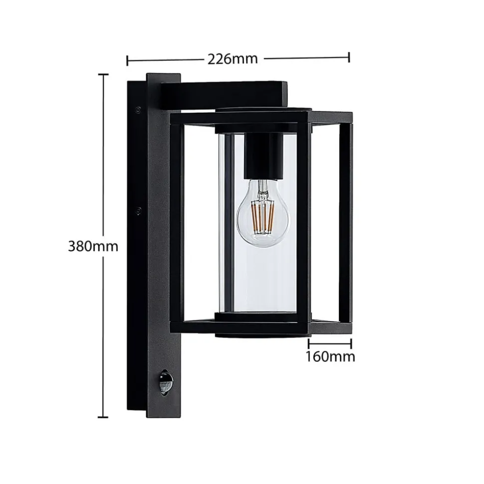 Lucande buitenwandlamp Ferda, sensor, staand antraciet IP44