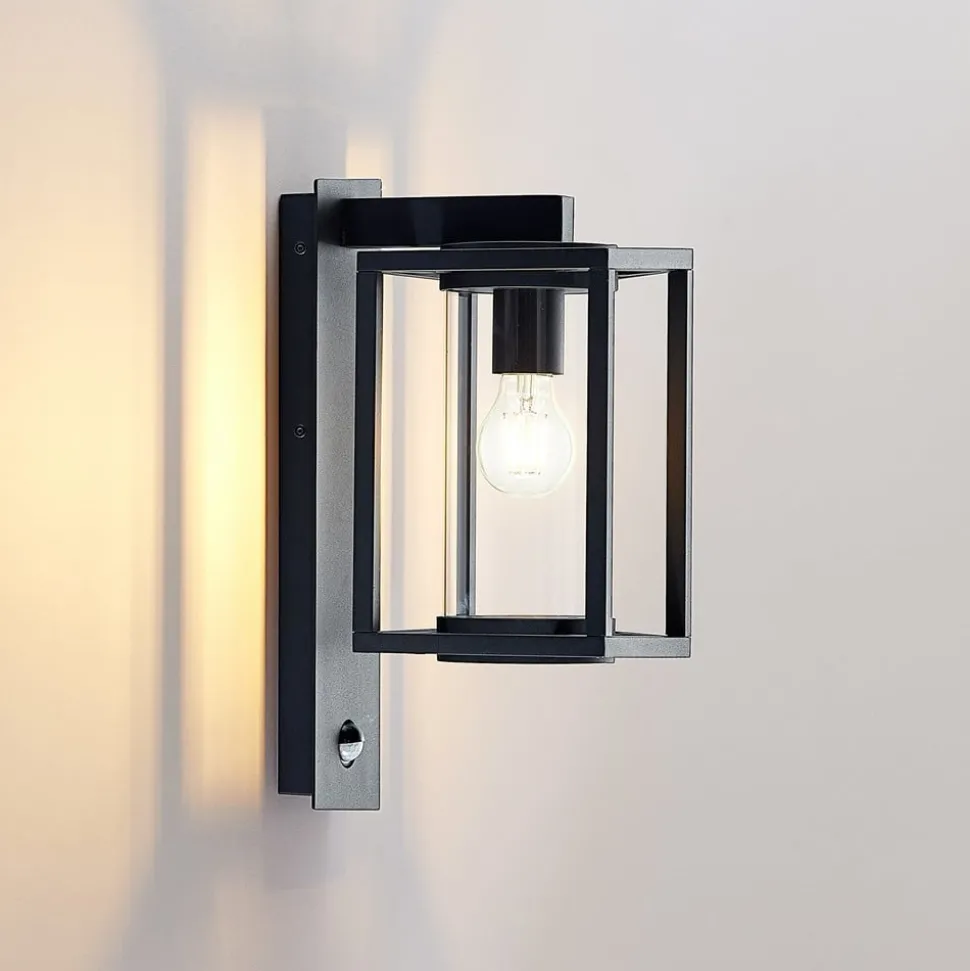 Lucande buitenwandlamp Ferda, sensor, staand antraciet IP44