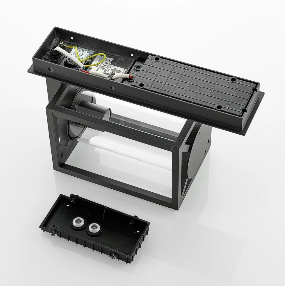 Lucande buitenwandlamp Ferda, sensor, staand antraciet IP44