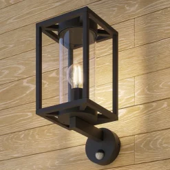 Lucande buitenwandlamp Ferda, sensor, staand antraciet IP44