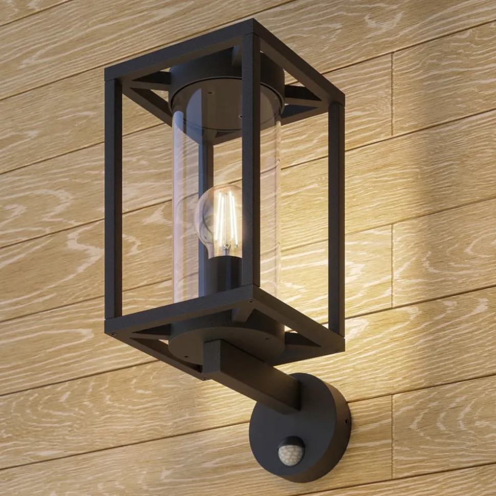 Lucande buitenwandlamp Ferda, sensor, staand antraciet IP44