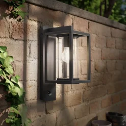 Lucande buitenwandlamp Ferda, sensor, pendel antraciet IP44