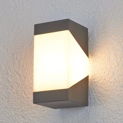Lucande buitenwandlamp Kiran, grijs, metaal, IP44, E27