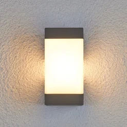 Lucande buitenwandlamp Kiran, grijs, metaal, IP44, E27