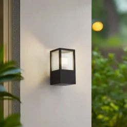 Lucande buitenwandlamp Klemens, zwart, metaal, IP54, Riffle