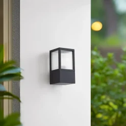 Lucande buitenwandlamp Klemens, zwart, metaal, IP54, Riffle