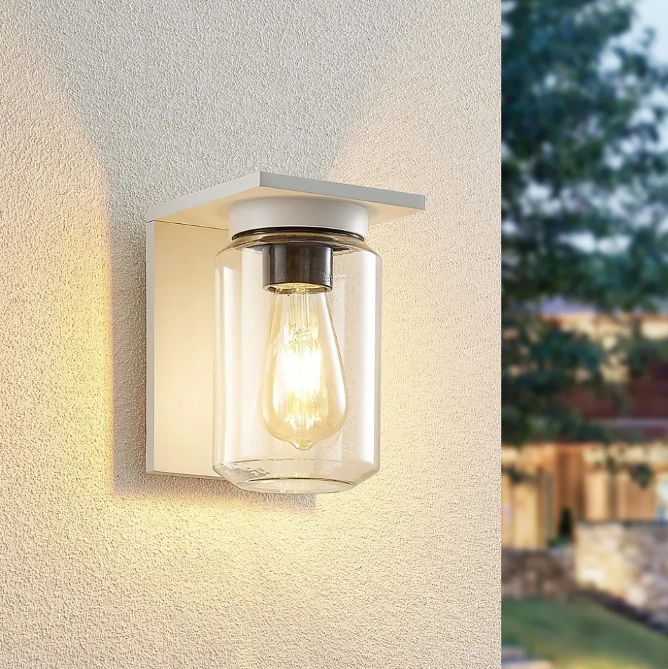 Lucande buitenwandlamp Semka, wit, aluminium, glas, 20cm