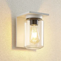 Lucande buitenwandlamp Semka, wit, aluminium, glas, 20cm