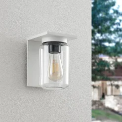 Lucande buitenwandlamp Semka, wit, aluminium, glas, 20cm