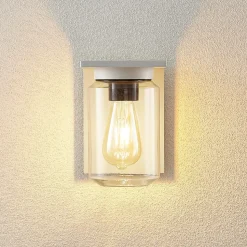 Lucande buitenwandlamp Semka, wit, aluminium, glas, 20cm