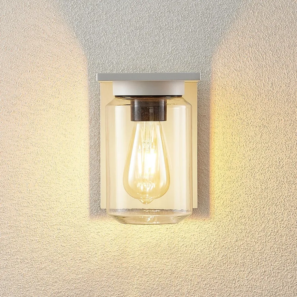 Lucande buitenwandlamp Semka, wit, aluminium, glas, 20cm