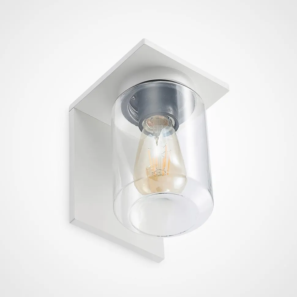 Lucande buitenwandlamp Semka, wit, aluminium, glas, 20cm