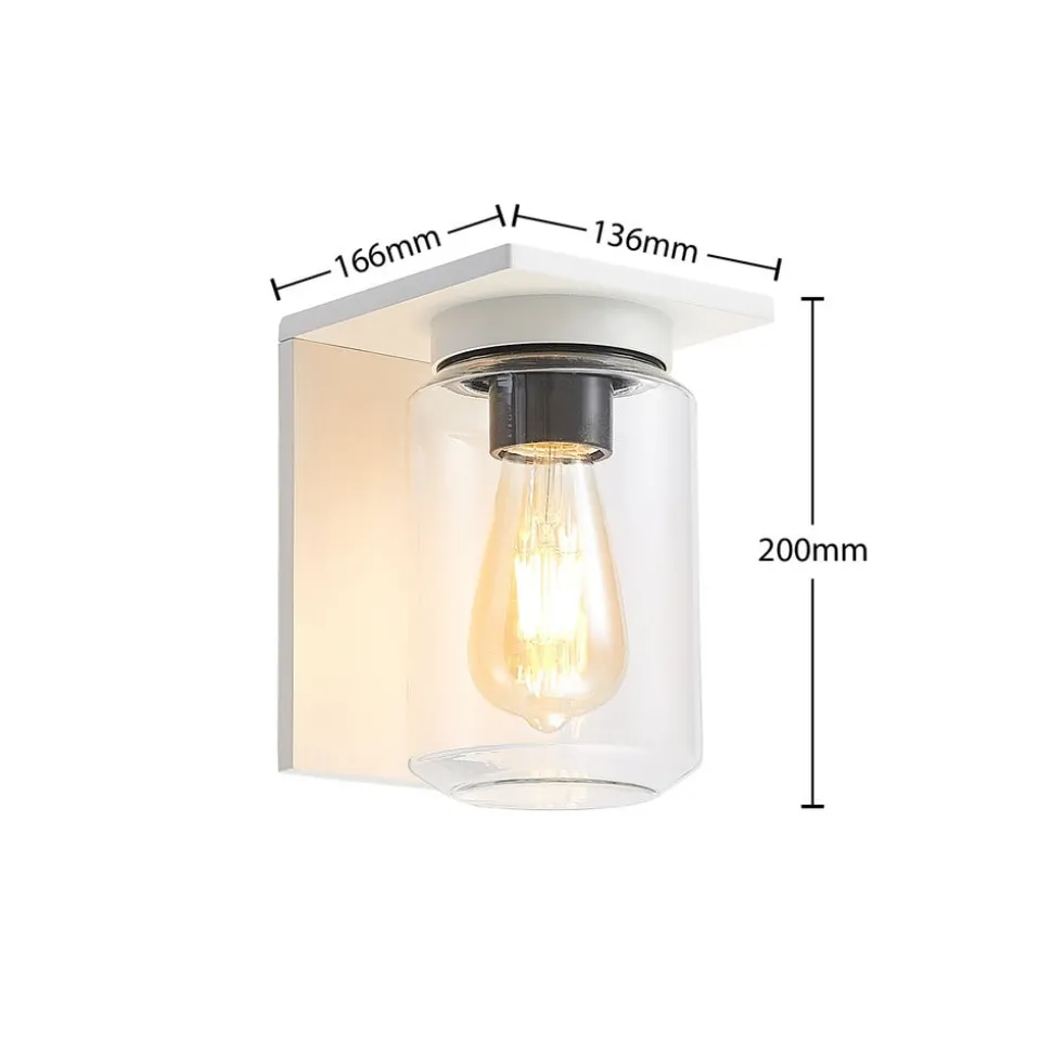 Lucande buitenwandlamp Semka, wit, aluminium, glas, 20cm