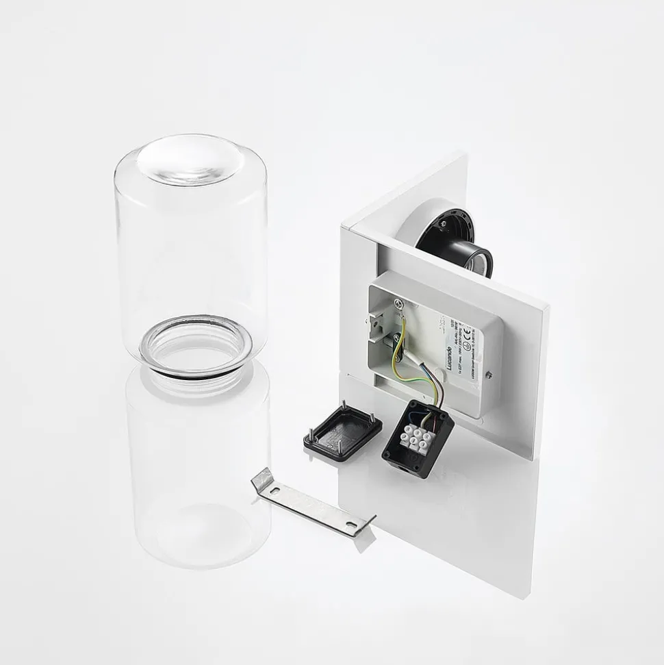 Lucande buitenwandlamp Semka, wit, aluminium, glas, 20cm