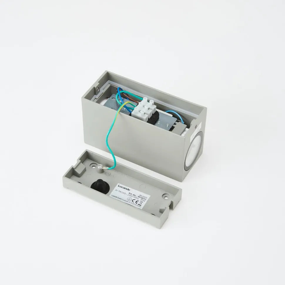 Lucande buitenwandlamp Tavi, 15 cm, zilver, Bridgelux LED