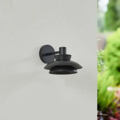 Lucande buitenwandlamp Thais, zwart, metaal, Ø 25 cm