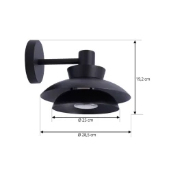 Lucande buitenwandlamp Thais, zwart, metaal, Ø 25 cm