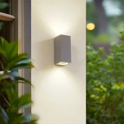 Lucande buitenwandlamp Xava, up/down, grijs, 2-lamps, GU10