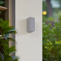 Lucande buitenwandlamp Xava, up/down, grijs, 2-lamps, GU10