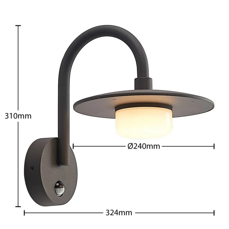 Lucande buitenwandlamp Zamalino, 31 cm, antraciet, sensor
