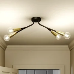 Lucande Carlea plafondlamp, 4-lamps zwart messing