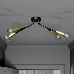 Lucande Carlea plafondlamp, 4-lamps zwart messing