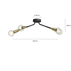 Lucande Carlea plafondlamp, 4-lamps zwart messing
